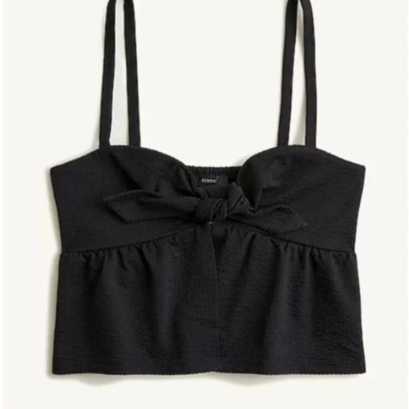 NWT Jcrew SEERSUCKER TIE-FRONT TOP in Black - Picture 2 of 6